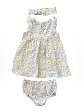 Sterling Baby size 12M Girl Set Dress Bloomers Headband blue white daisies